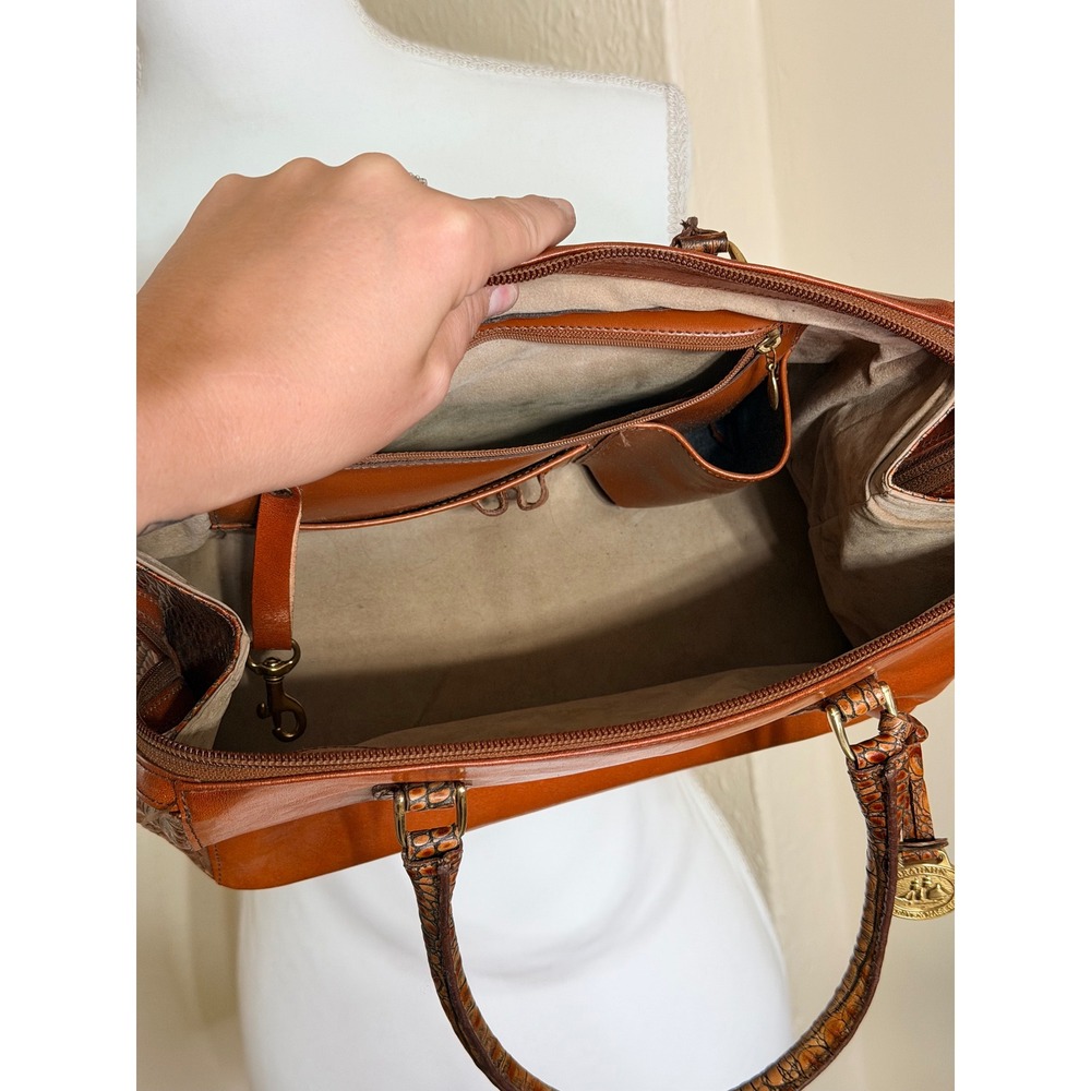 Brahmin Cognac Brown Leather Crocodile Embossed Satchel Handbag Zip Top Purse - Picture 6 of 6